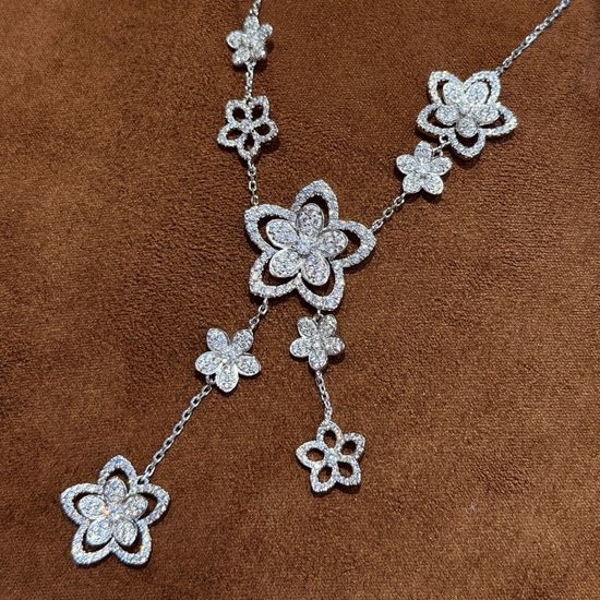 Polo Ralph Lauren Flower Tassel Silver Necklace