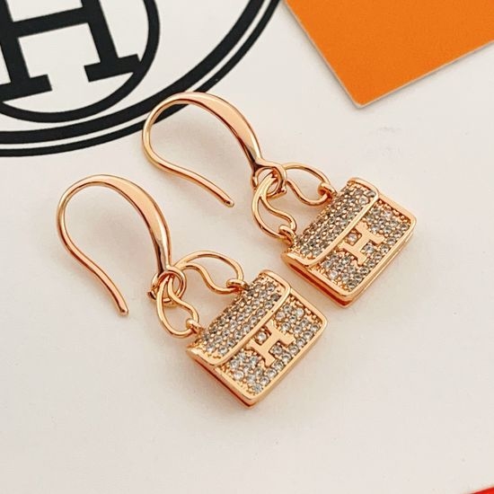 Hermes Rose Gold Bag Shaped Stud Earrings