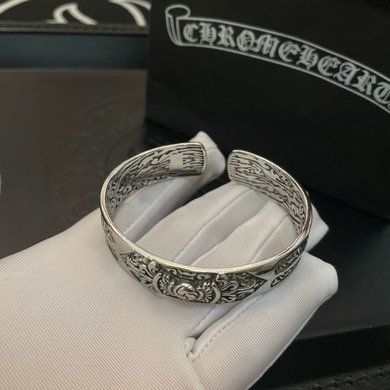 Chrome Hearts Vintage Engraved Pattern Silver Bangle