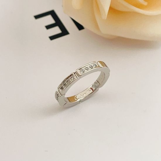 Cartier Half Diamond Inlaid Silver Ring