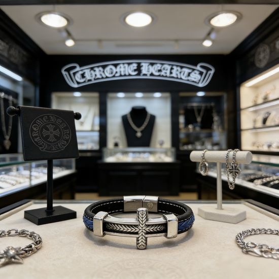 Chrome Hearts Vintage Cross Leather Bracelet