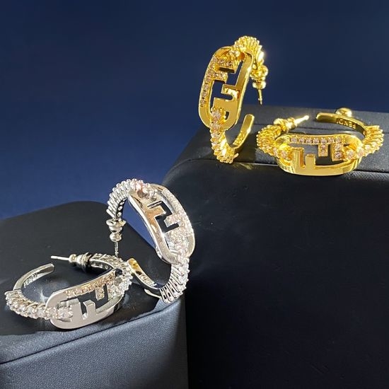 Fendi Rhinestone Inlaid C-shaped Hoop Earrings