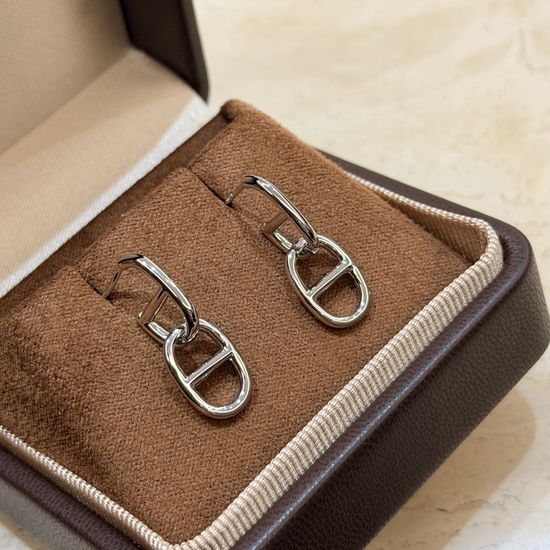 Hermes Polished Hoop Earrings Silver Gold Plated Jewelry