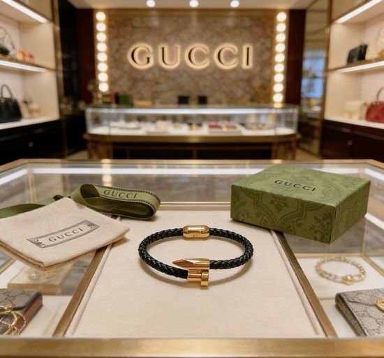 Gucci Vintage Finish Cowhide Leather Cord Bracelet