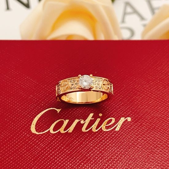 Cartier Single Diamond Pavé Rose Gold Ring