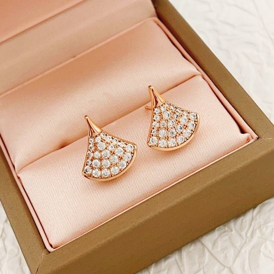 Bvlgari Rose Gold Paved Fan Shaped Earrings