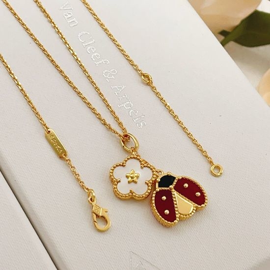 Van Cleef & Arpels VCA Gold Ladybug Design Brass Necklace