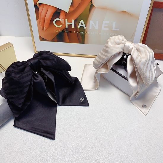 Chanel Satin Bow Pearl Hair Claw Clip
