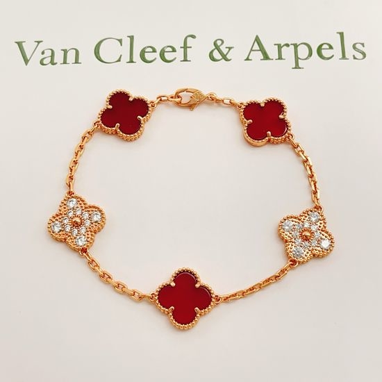 Van Cleef & Arpels VCA Red Mother of Pearl Diamond Bracelet