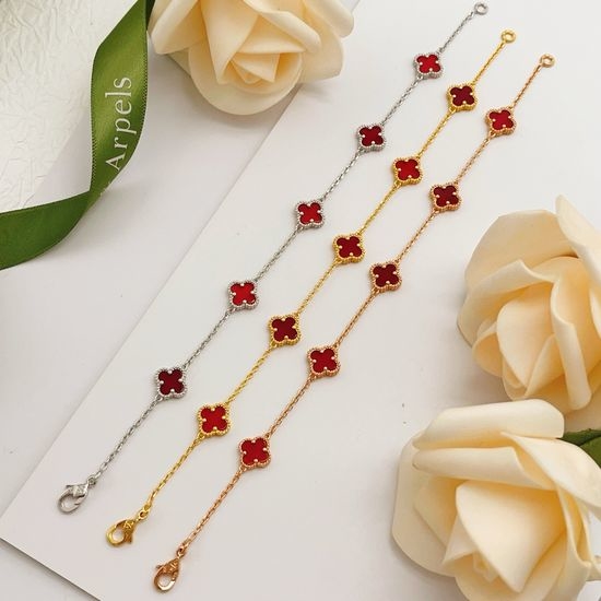 Van Cleef & Arpels VCA Red Mother of Pearl Clover Bracelet
