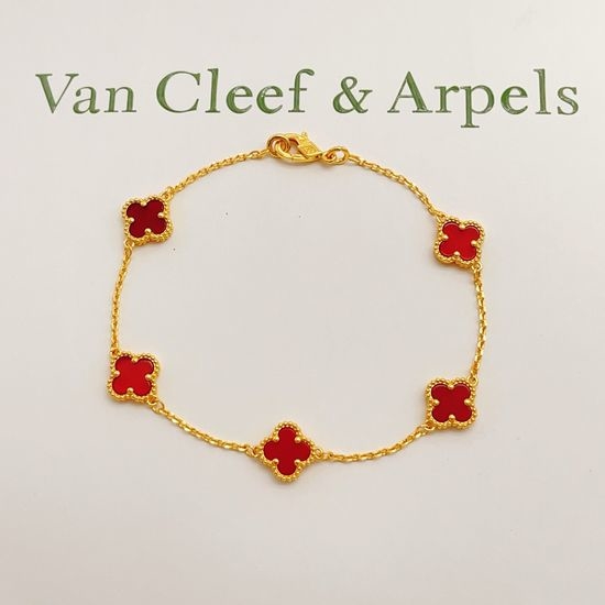 Van Cleef & Arpels VCA Gold Red Mother-of-Pearl Mini Bracelet