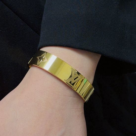Louis Vuitton LV Engraved Logo Gold Bangle Classic Jewelry