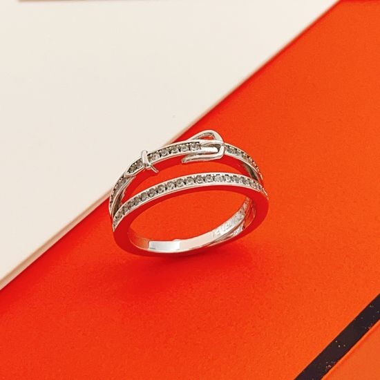 Hermes Silver Diamond Belt Buckle Ring