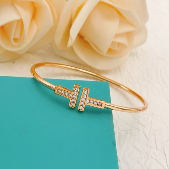 Tiffany & Co. Rose Gold Full Diamond Double T Bangle