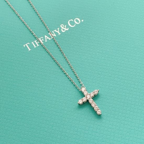 Tiffany & Co. Silver Diamond Cross Pendant Necklace