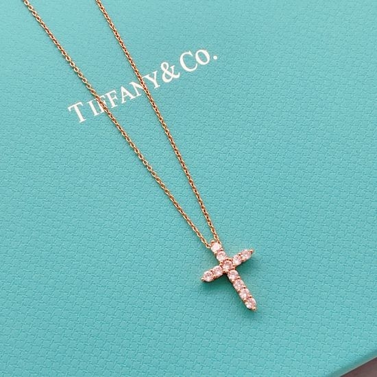 Tiffany & Co. Rose Gold Diamond Cross Pendant Necklace