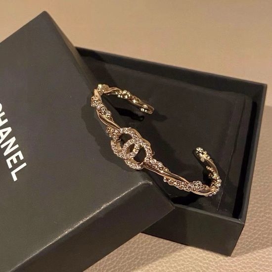 Chanel Twisted Crystal Adorned Open Cuff Bracelet