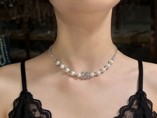 Chanel Gradual Pearl Rhinestone Necklace