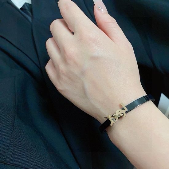Yves Saint Laurent YSL Elegant Two-Tone Engraved Slim Bangle