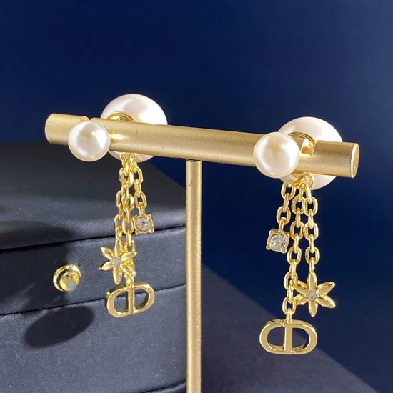 Christian Dior CD Pearl Tassel Six-Pointed Star Earrings
