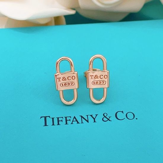 Tiffany & Co. Rose Gold Double Lock Earrings, Special Design