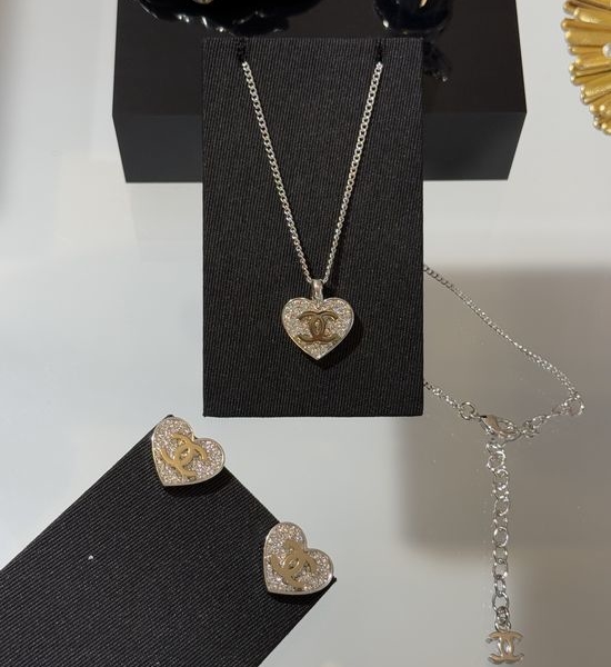 Chanel Two-Tone Crystal Heart Pendant Necklace