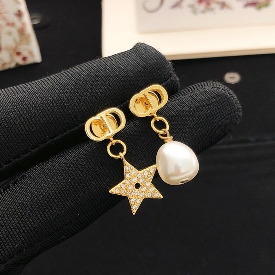 Christian Dior CD Hanging Pearl Star Drop Earrings
