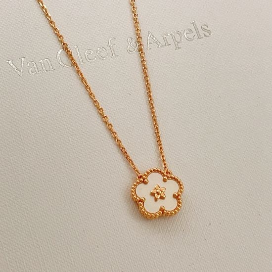 Van Cleef & Arpels VCA Rose Gold White Shell Plum Necklace