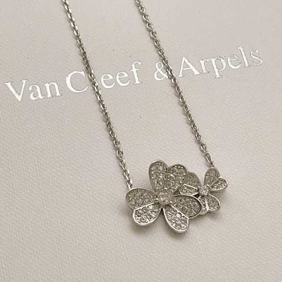 Van Cleef & Arpels VCA Silver Three-leaf Double Flower Necklace