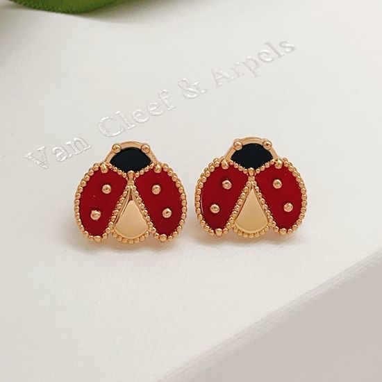 Van Cleef & Arpels VCA Rose Gold Red Ladybug Earrings