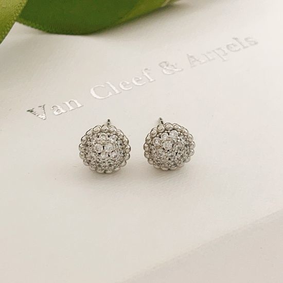 Van Cleef & Arpels VCA Silver Diamond Round Stud Earrings
