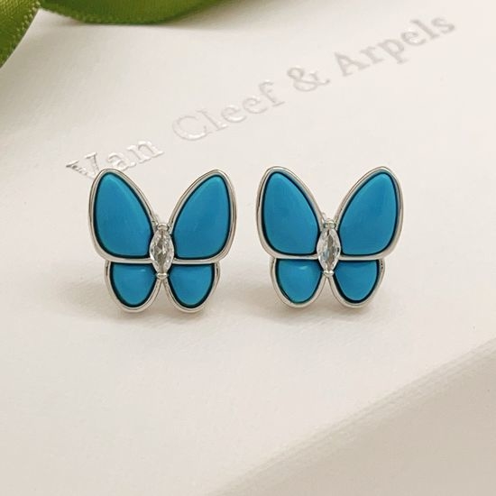 Van Cleef & Arpels VCA Silver Blue Butterfly Stud Earrings