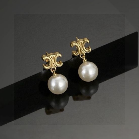 Celine Pearl Stud Earrings Unique Design Style