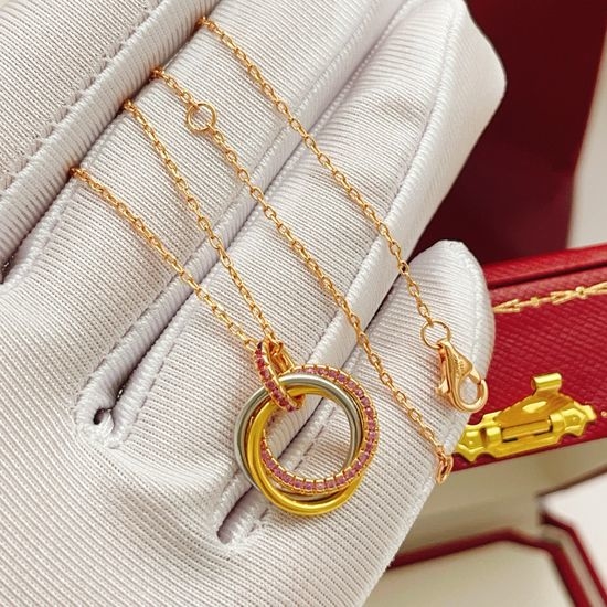 Cartier Rose Gold Three Ring Buckle Necklace
