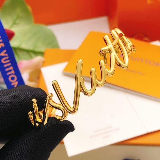 Louis Vuitton LV Gold Tone Classic Metal Bangle