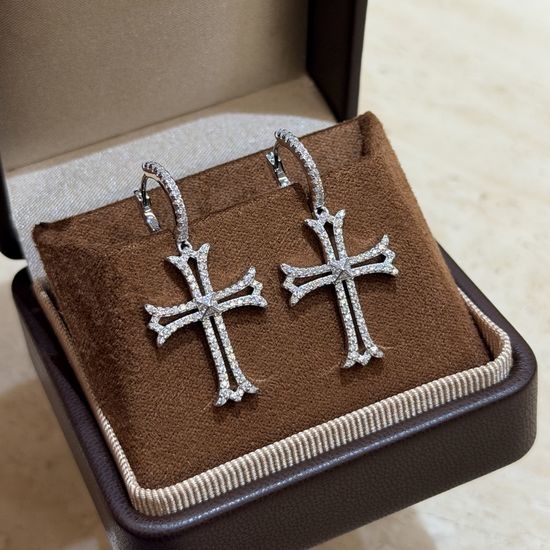 Chrome Hearts Hollow Cross Earrings 925 Silver