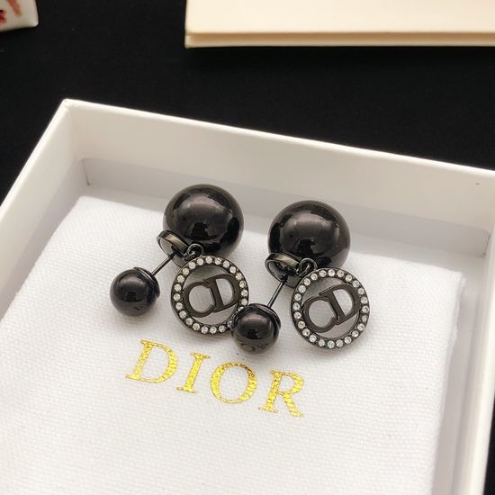 Christian Dior CD Black Pearl Stud Earrings
