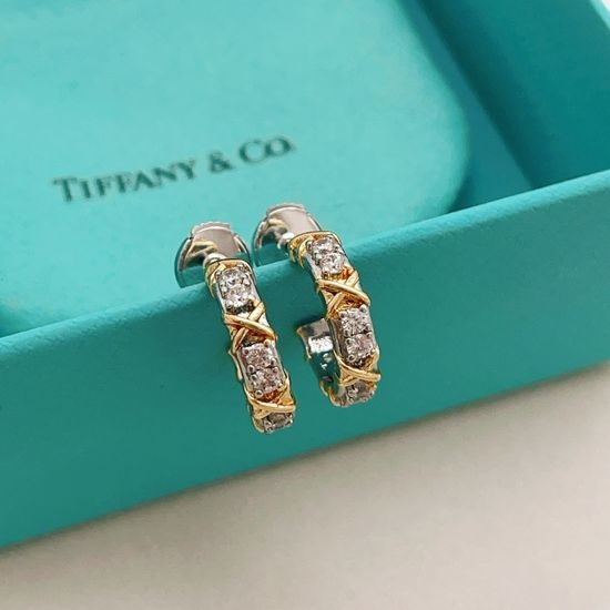 Tiffany & Co. Sparkling Diamond Crisscross Stud Earrings Special Design