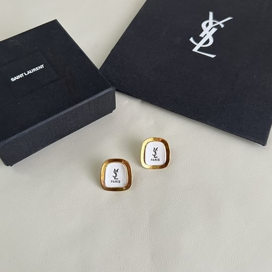 Yves Saint Laurent YSL Polished Metal Textured Statement Earrings