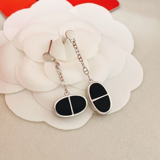Hermes Black Mother-of-pearl Pig Nose Silver Stud Earrings