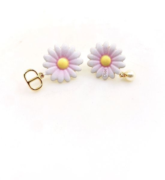 Christian Dior CD Pink Flower Asymmetric Drop Earrings Brass