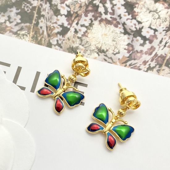 Valentino Vintage Gold Enamel Butterfly Drop Earrings