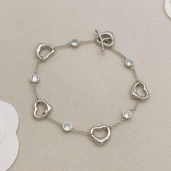 Tiffany & Co. Silver Diamond Inlaid Heart Bracelet