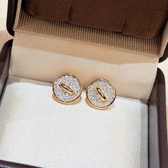 Chaumet Full Diamond Crossbar Button Stud Earrings