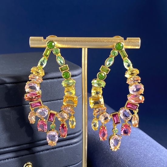 Swarovski Mixed Cut Rhinestone Drop Tassel Pendant Earrings