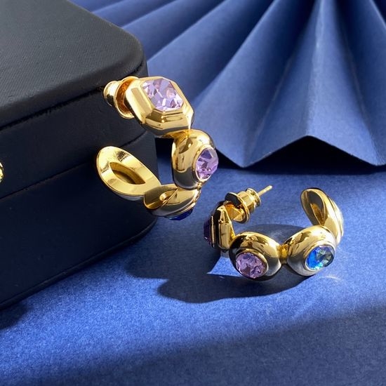Swarovski Mixed Rhinestone C Shape Hoop Earrings