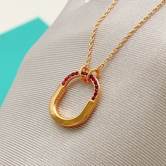Tiffany & Co. Tiffany Rose Gold Half-Diamond U-Lock Necklace