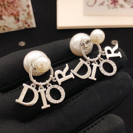 Christian Dior CD Rhinestone Letter Tassel Earrings
