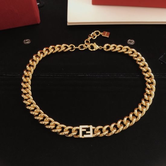 Fendi White Enamel Premium Brass Necklace