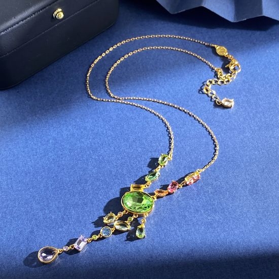 Swarovski Oval Cut Green Rhinestone Y-shaped Necklace